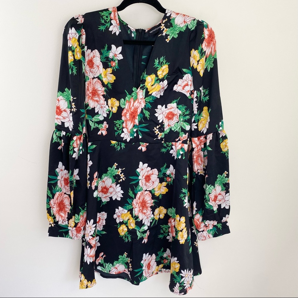 Pretty Little Thing black long sleeve floral dress 6